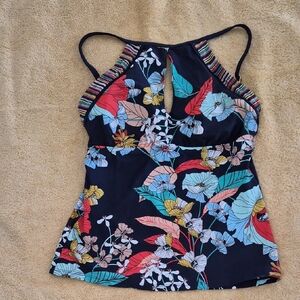 Ellen Tracy Black Floral Tankini Top
